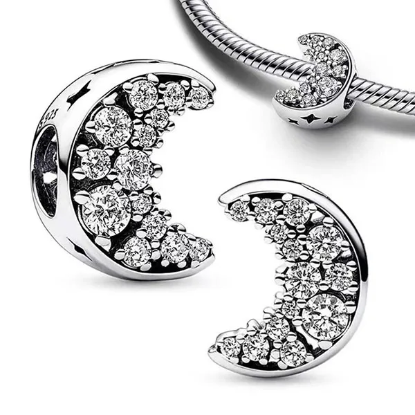 Hạt Vòng Charm Nữ Pandora Luna Destellante Màu Bạc Trắng