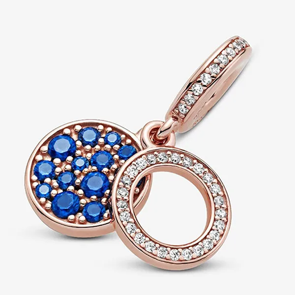 Hạt Vòng Charm Nữ Pandora Rose 789186C01 Sparkling Blue Disc Màu Xanh/ Vàng Hồng