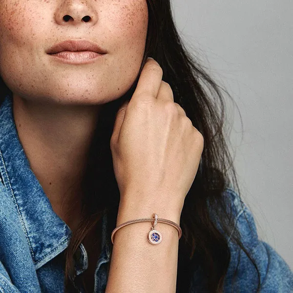 Hạt Vòng Charm Nữ Pandora Rose 789186C01 Sparkling Blue Disc Màu Xanh/ Vàng Hồng