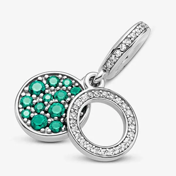 Hạt Vòng Charm Nữ Pandora Sparkling Green Disc Double Dangle 799186C02 Màu Bạc Xanh