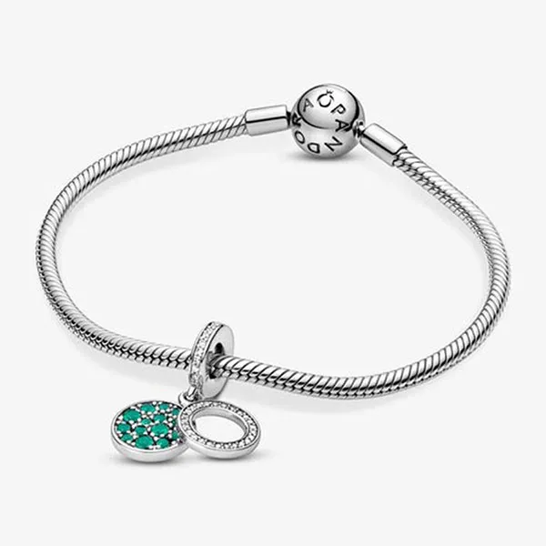 Hạt Vòng Charm Nữ Pandora Sparkling Green Disc Double Dangle 799186C02 Màu Bạc Xanh
