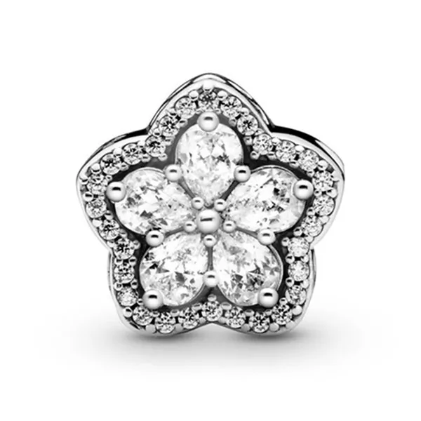 Hạt Vòng Charm Nữ Pandora Sparkling Snowflake Pavé Màu Bạc Trắng