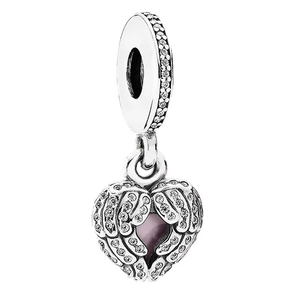 Hạt Vòng Charm Pandora Angel Wings Silver Dangle With Clear Cubic Zirconia And Soft Pink 791737CZ Màu Hồng Bạc