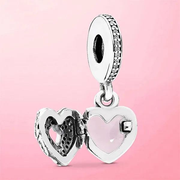Hạt Vòng Charm Pandora Angel Wings Silver Dangle With Clear Cubic Zirconia And Soft Pink 791737CZ Màu Hồng Bạc