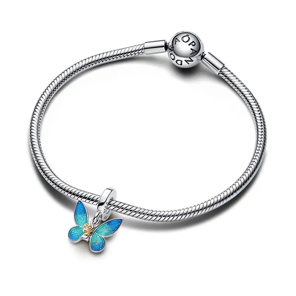 Hạt Vòng Charm Pandora Club Charm 14K Gold Plated Butterfly With Flexible Wings 763082C01 Màu Xanh Bạc
