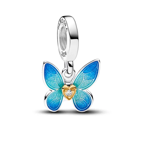 Hạt Vòng Charm Pandora Club Charm 14K Gold Plated Butterfly With Flexible Wings 763082C01 Màu Xanh Bạc