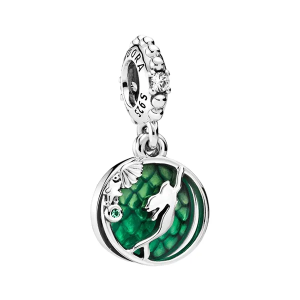 Hạt Vòng Charm Pandora Disney Ariel Pendant Charm 798231CZ Màu Xanh Bạc