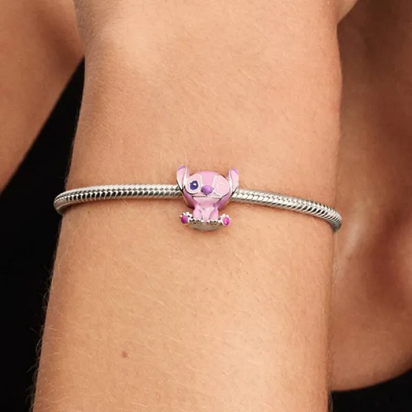 Hạt Vòng Charm Pandora Disney Lilo & Stitch Angel 793739C01 Màu Hồng