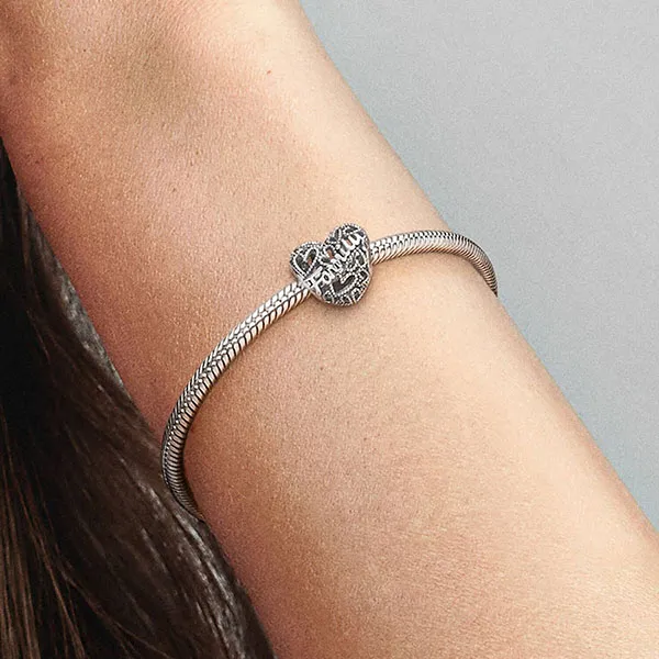 Hạt Vòng Charm Pandora Family Heart Charm 798571C00 Màu Bạc