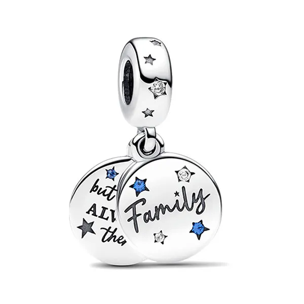 Hạt Vòng Charm Pandora Family Love Double Dangle Charm 792987C01 Màu Bạc