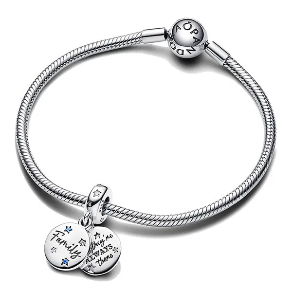 Hạt Vòng Charm Pandora Family Love Double Dangle Charm 792987C01 Màu Bạc