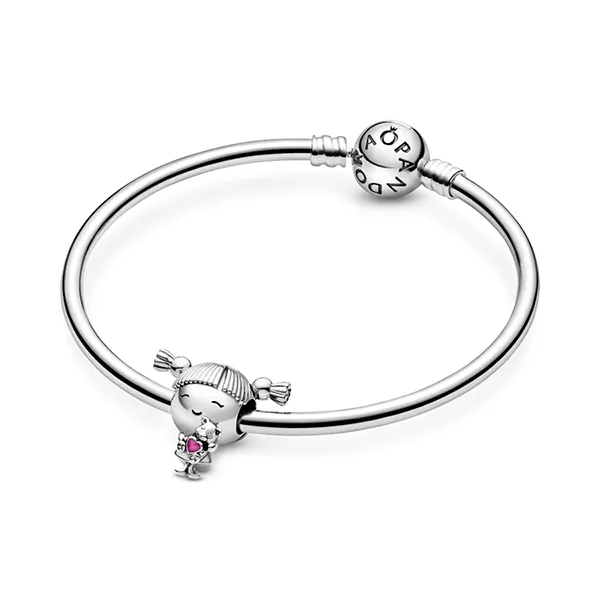 Hạt Vòng Charm Pandora Little Girl Hugging A Pink Teddy Bear 798016EN160 Màu Bạc
