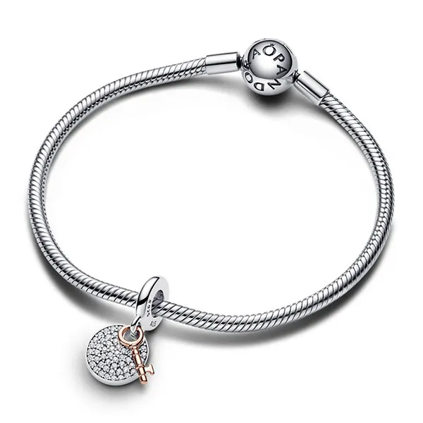 Hạt Vòng Charm Pandora Two-tone Key To Happiness Double Dangle Charm 783236C01 Màu Bạc