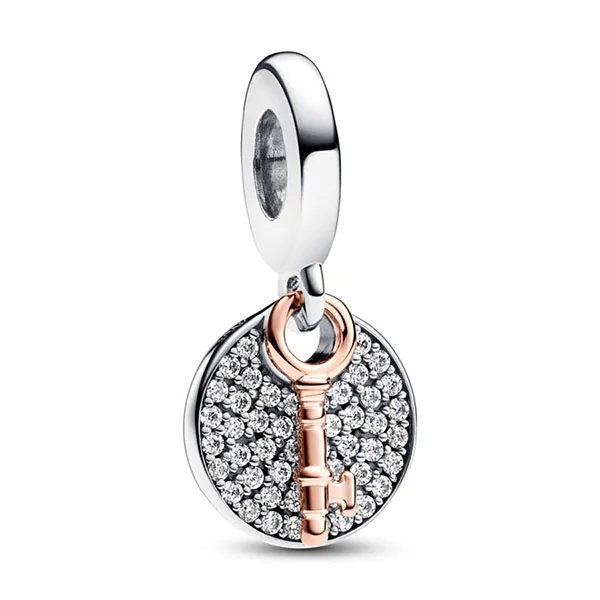 Hạt Vòng Charm Pandora Two-tone Key To Happiness Double Dangle Charm 783236C01 Màu Bạc