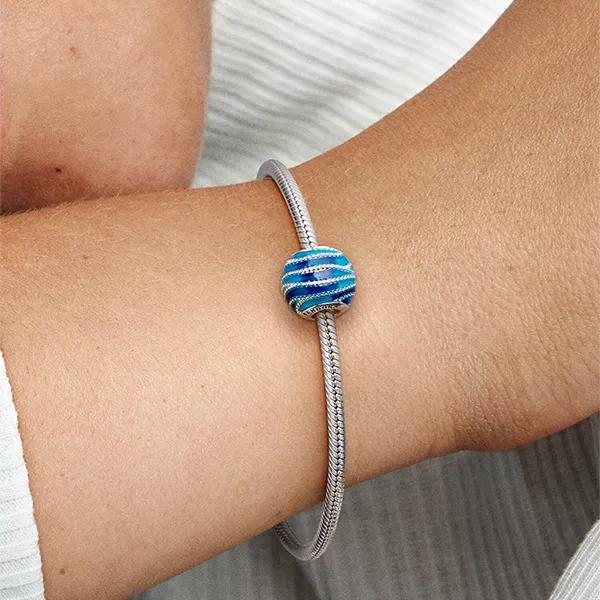 Hạt Vòng Charm Pandora Water Silver Charm With Mixed Blue Enamel Colours Màu Xanh Blue