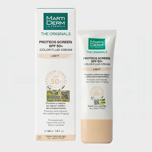 Kem Chống Nắng Phổ Rộng Làm Sáng Và Đều Màu Da Martiderm The Originals Proteos Screen SPF50+ Color Fluid Cream Light 40ml