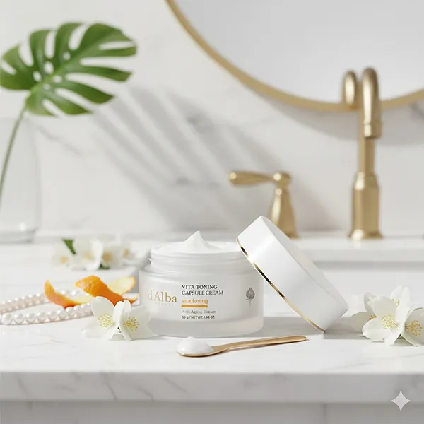 Kem Dưỡng Hỗ Trợ Trắng Da D'Alba Vita Toning Capsule Cream 55g (Tặng Kèm 4 Tép Tẩy Da Chết Mini 15gx4)