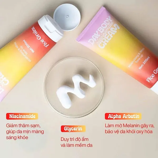 Kem Dưỡng Trắng Da Toàn Thân Five Grains Niacinamide Day Body Cream 200ml