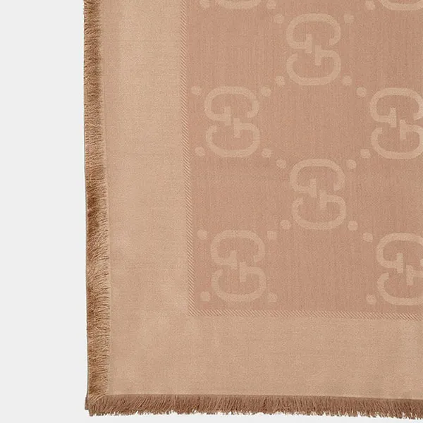Khăn Quàng Cổ Nữ Gucci GG Jacquard Silk-Wool Camel Shawl Màu Camel