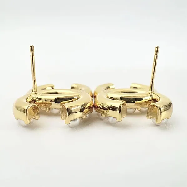 Khuyên Tai Nữ Chanel CC Logo Pearl And Rhinestone Earrings Màu Vàng Gold