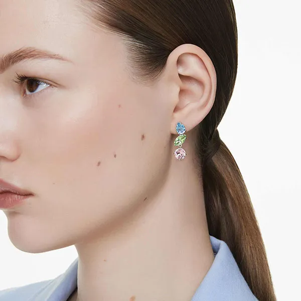 Khuyên Tai Nữ Swarovski Gema Drop Earrings Asymmetrical Design, Mixed Cuts, Multicolored, Rhodium Plated 5692406 Phối Màu