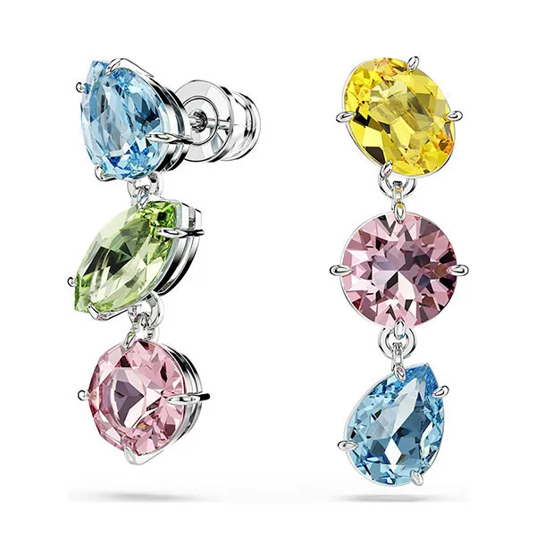 Khuyên Tai Nữ Swarovski Gema Drop Earrings Asymmetrical Design, Mixed Cuts, Multicolored, Rhodium Plated 5692406 Phối Màu