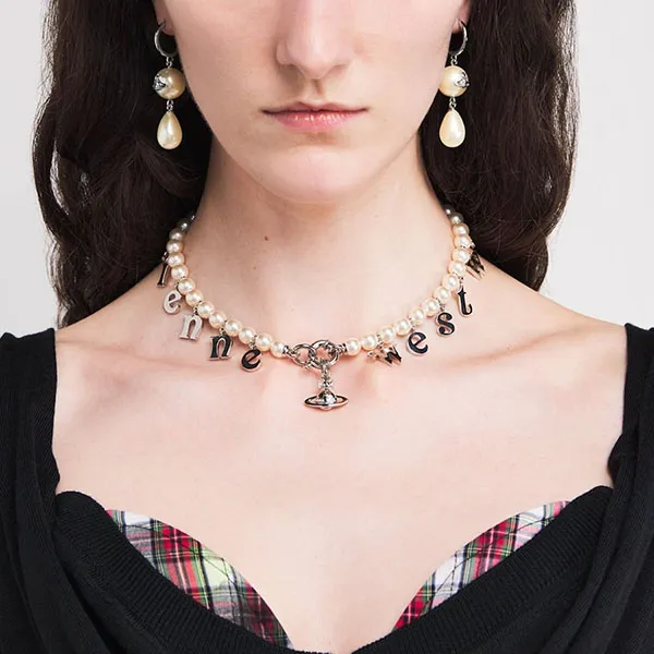 Khuyên Tai Nữ Vivienne Westwood Faux Pearl Martha Drop Earrings Màu Trắng Ngà