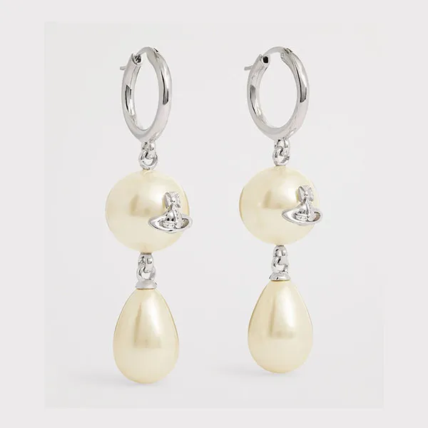 Khuyên Tai Nữ Vivienne Westwood Faux Pearl Martha Drop Earrings Màu Trắng Ngà