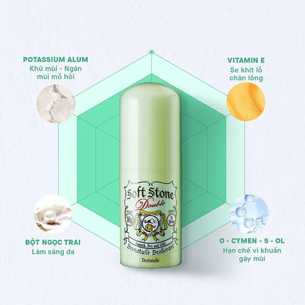 Lăn Khử Mùi Đá Khoáng Deonatulle Soft Stone Double Deodorant Color 20g (Xanh Lá)