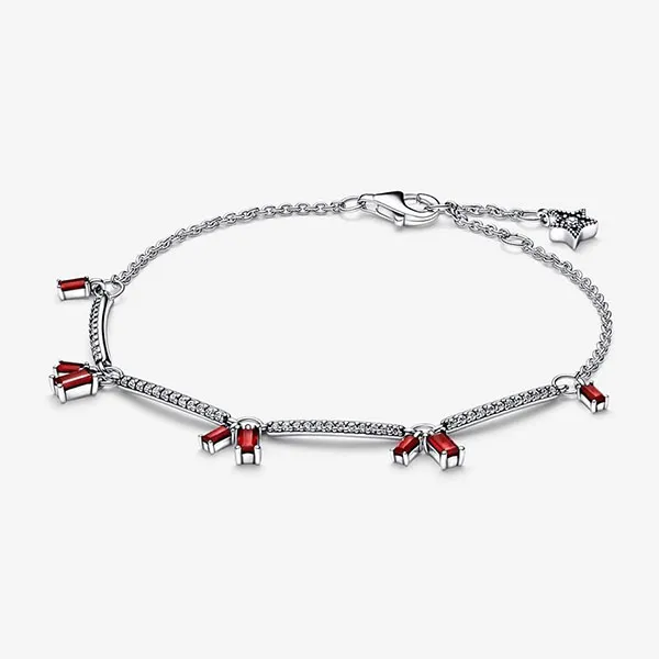 Vòng Đeo Tay Pandora Firecracker Pavé Bars Bracelet 592537C01 Màu Bạc Đỏ Size 16