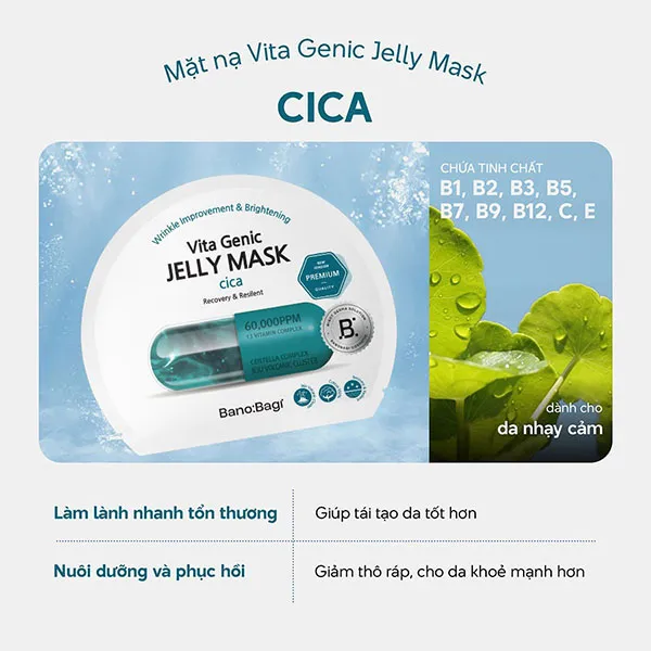 Mặt Nạ Hỗ Trợ Phục Hồi, Làm Dịu Da Banobagi Vita Genic Jelly Mask Cica