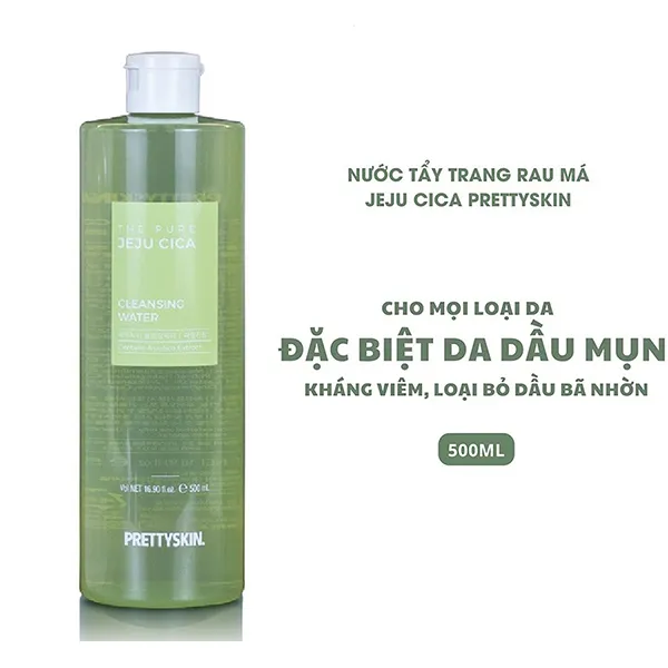 Nước Tẩy Trang Rau Má Pretty Skin The Pure Jeju Cica Cleansing Water 500ml