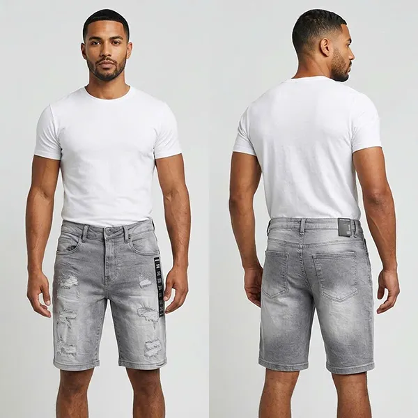 Quần Short Jean Nam Reason Grey Wash Rách RCS65M-507 Màu Xám Size 30