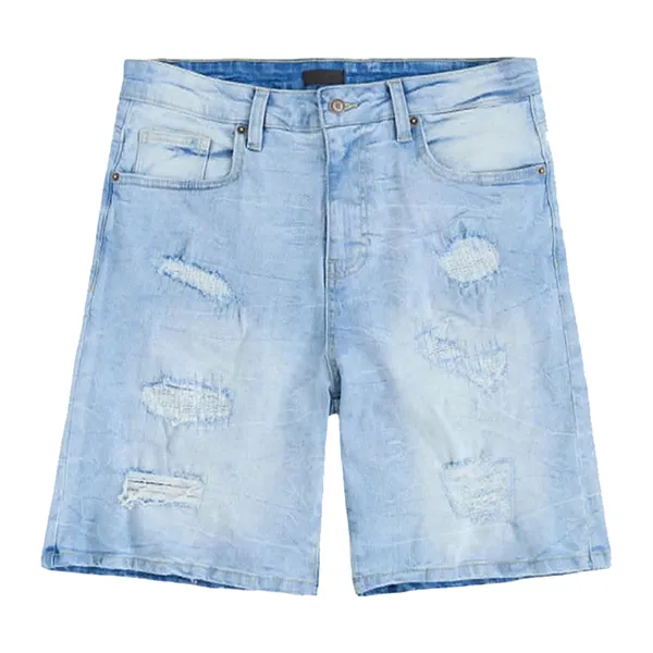 Quần Short Jean Nam Reason Medium Bleu Wash Rách RCS6SM-511 Màu Xanh Nhạt Size 30