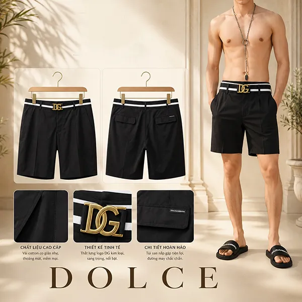 Quần Short Nam Dolce & Gabbana D&G Black Shorts With Interlocking Lettering M4C23T FUSFW Màu Đen Size 48