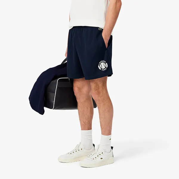 Quần Short Nam Lacoste Relaxed Fit Graphic Mesh GH9742 166 Màu Xanh Navy Size 3