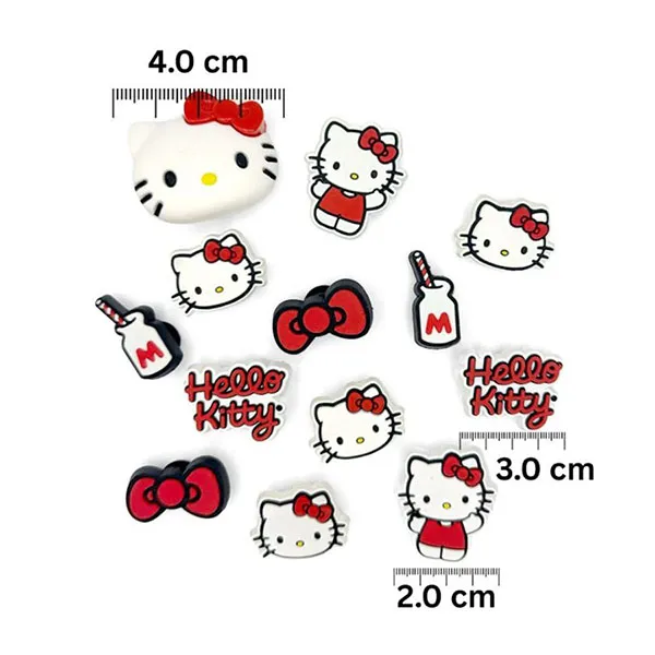 Set 13 Charm Cho Dép Crocs Jibbitz Hello Kitty Red Màu Đỏ Trắng