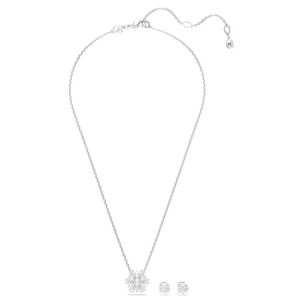 Set Dây Chuyền + Khuyên Tai Nữ Swarovski Idyllia Mixed Cuts, Snowflake, White, Rhodium Plated Set 5691486 Màu Bạc