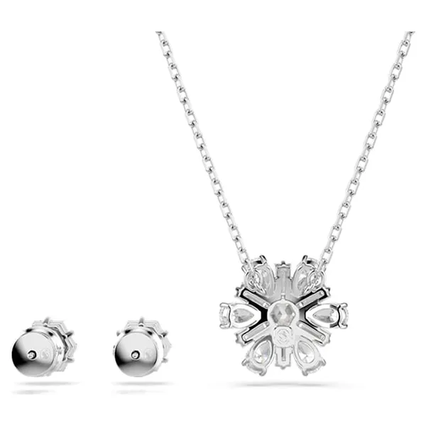 Set Dây Chuyền + Khuyên Tai Nữ Swarovski Idyllia Mixed Cuts, Snowflake, White, Rhodium Plated Set 5691486 Màu Bạc