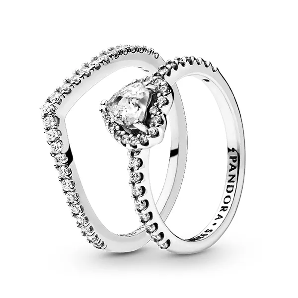 Set Nhẫn Nữ Pandora Sparkling 196316CZ/198421C01 Heart Ring Màu Bạc Size 50