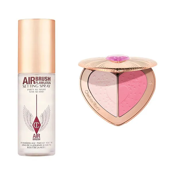 Set Trang Điểm Xịt Khóa Nền + Phấn Má Charlotte Tilbury Airbrush Flawless Setting Spray 34ml + Palette Flawless Pink