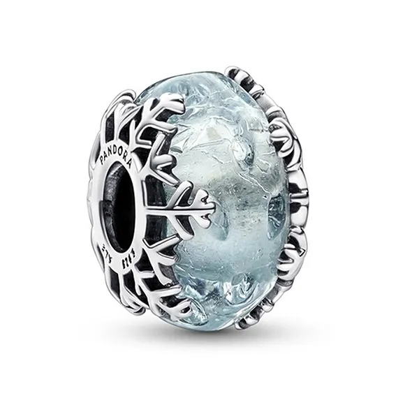 Set Vòng Đeo Tay + Hạt Vòng Charm Pandora 590719 + 792377C00 + 793512C01 Màu Bạc/Xanh Size 17