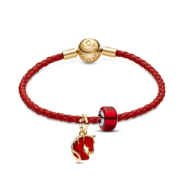 Set Vòng Đeo Tay + Hạt Vòng Charm Mã Đáo Thành Công Màu Đỏ