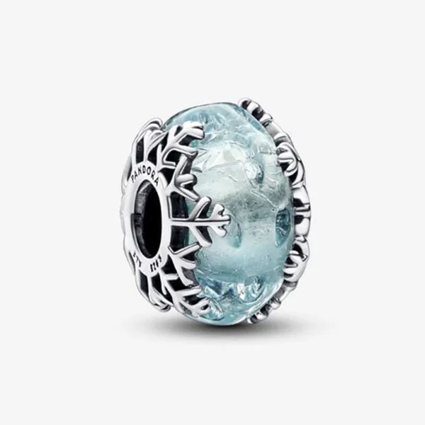 Set Vòng Tay Và Charm Pandora Moments Sparkling Snowflake Clasp Bangle Màu Bạc Xanh