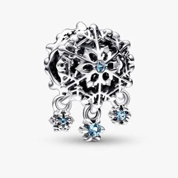 Set Vòng Tay Và Charm Pandora Moments Sparkling Snowflake Clasp Bangle Màu Bạc Xanh