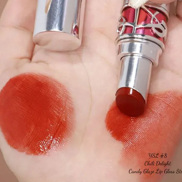 Son Dưỡng YSL Loveshine Candy Glaze Chili Delight 08 Màu Đỏ Cam Cháy