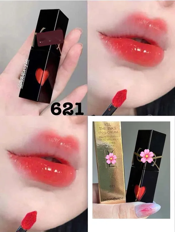 Son Kem Yves Saint Laurent YSL The Inks Vinyl Cream Lip 621 Red Adoration Màu Đỏ Cam
