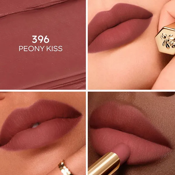 Son Lì Guerlain Kisskiss Honey-Infused Intense Lipstick 396 Peony Kiss Màu Hồng Nâu Đất