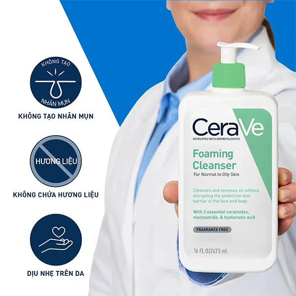 Sữa Rửa Mặt Dịu Nhẹ Cho Da Thường Và Da Dầu Cerave Foaming Cleanser For Normal To Oily Skin 236ml