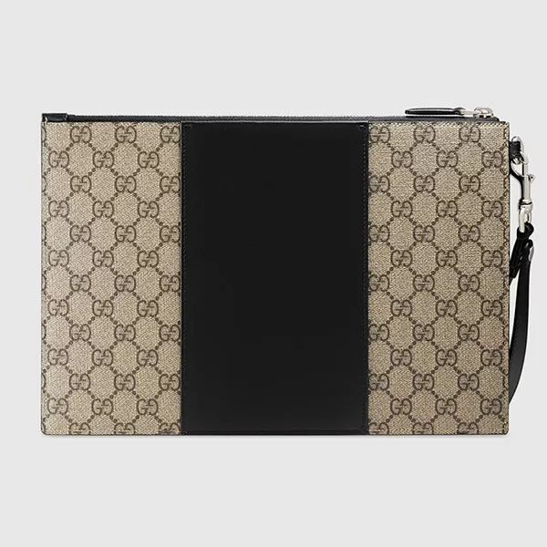 Túi Cầm Tay Nam Gucci GG Supreme Pouch Beige 495017-KGDHN-9769 Màu Xám Đen